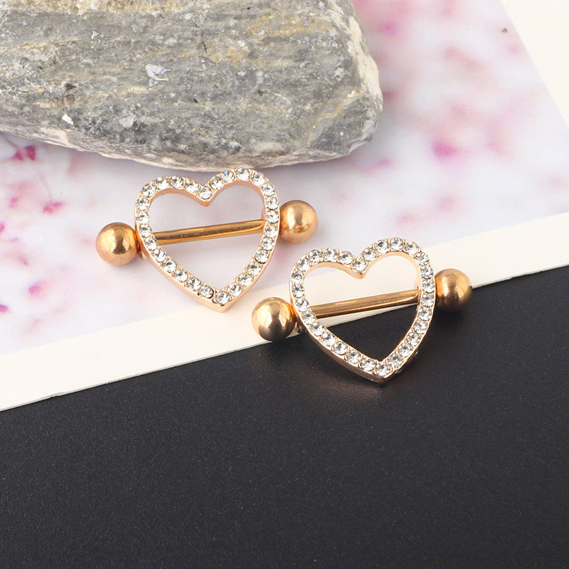 Love Nipple Electroplated Heart-shaped Three-color Adhesive Nail Rings