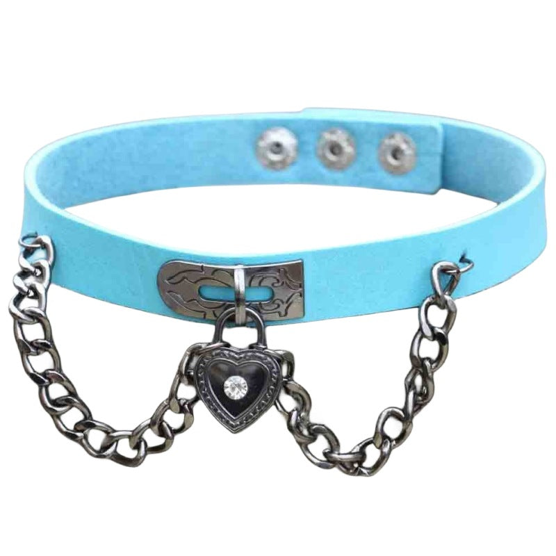 Heart-shaped Lock Punk Leather Chain Exaggerated Necklaces