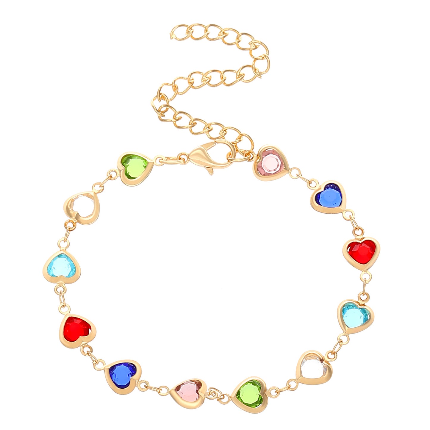 Fashion Heart Colorful Heart-shaped Zircon Chain Bracelets