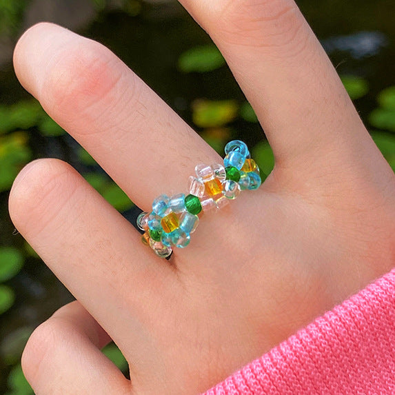 Color Stretch Crystal Beads Female Design Sense Rings