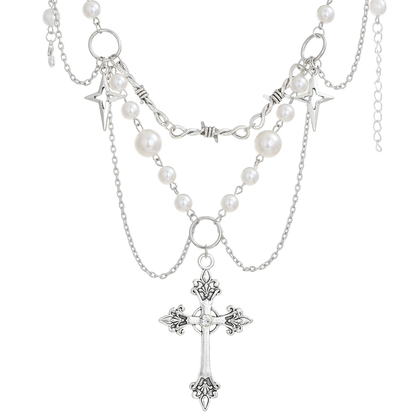 Women's Imitation Pearl Tassel Love Cross Butterfly Necklaces