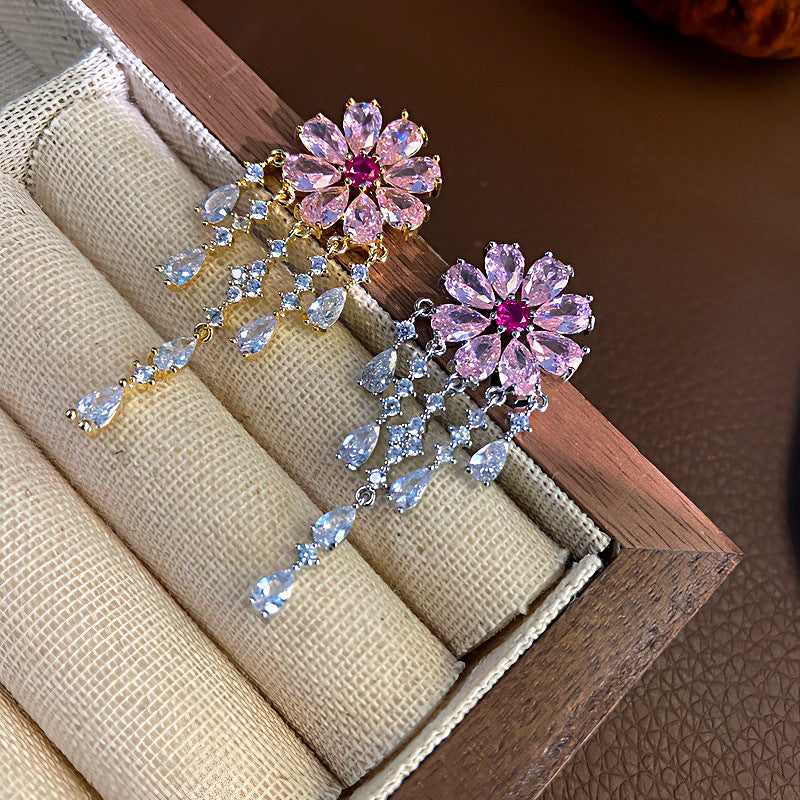 Fashion Zirconia Micro Inlaid Zircon Long Earrings