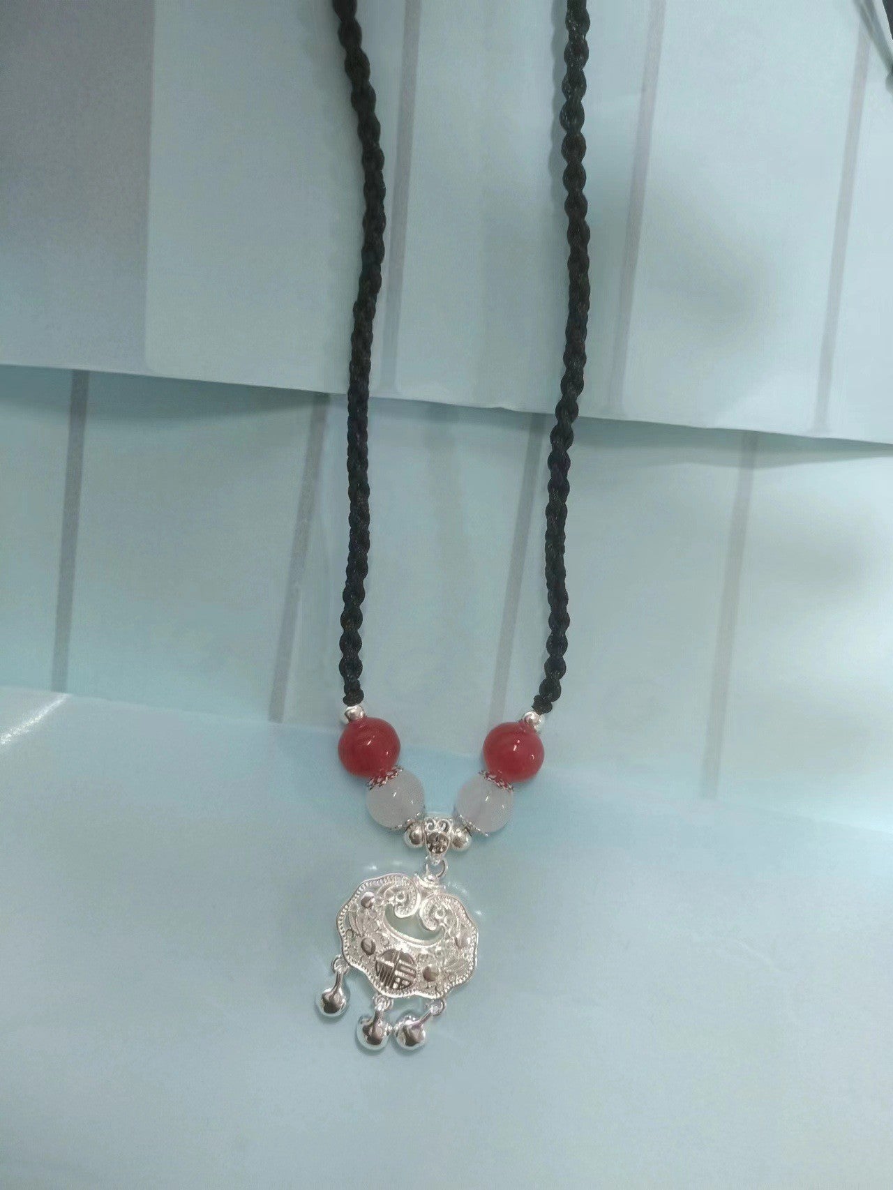Children's Hollow Safety Lock Woven Handmade Sier Bracelets