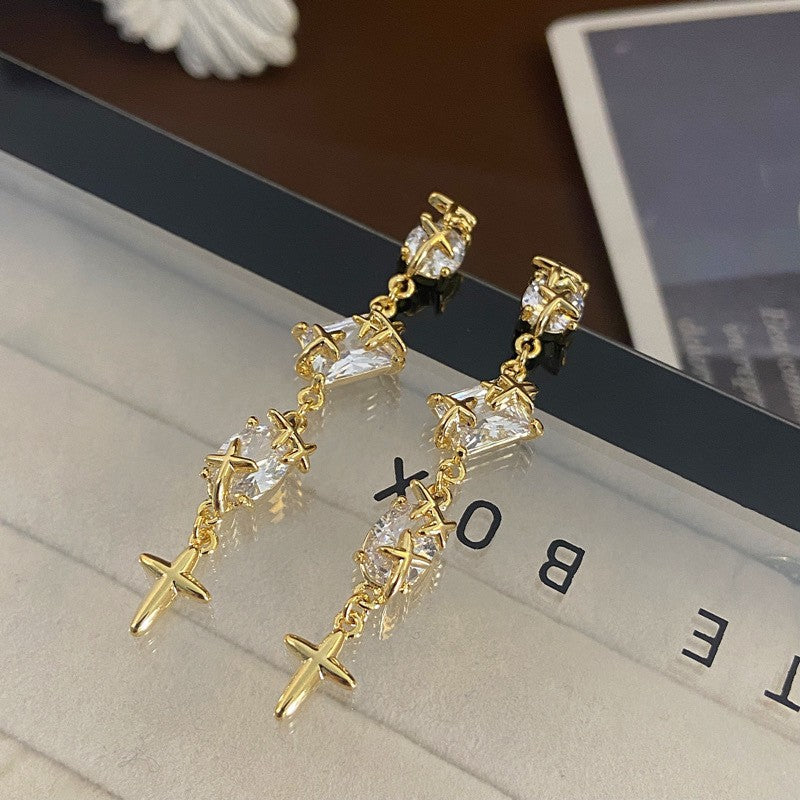 Fashion Zirconia Micro Inlaid Zircon Long Earrings