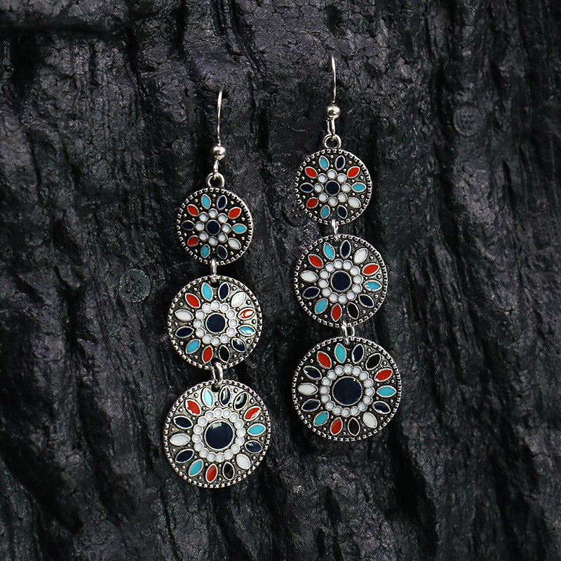 Metal Alloy Suit Vintage Color Diamond Flower Earrings