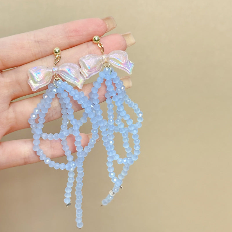 Women's Dopamine Beaded Flower Crystal Colored Glaze Earrings