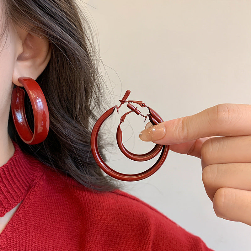 Women's Pinched Vintage Red Width Eardrop High-grade Ear Earrings
