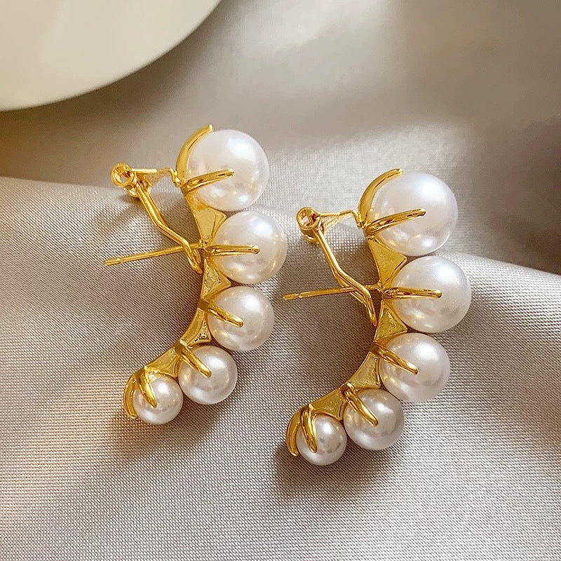 Women's Gold Plated French Entry Lux Pearl Fashion Dignified Earrings