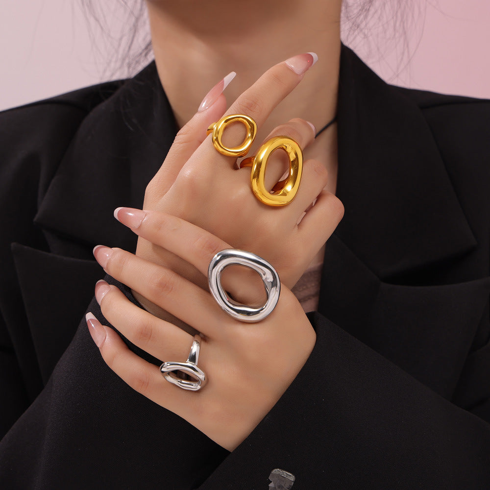 Titanium Steel Gold Plated Geometric Hollow Rings