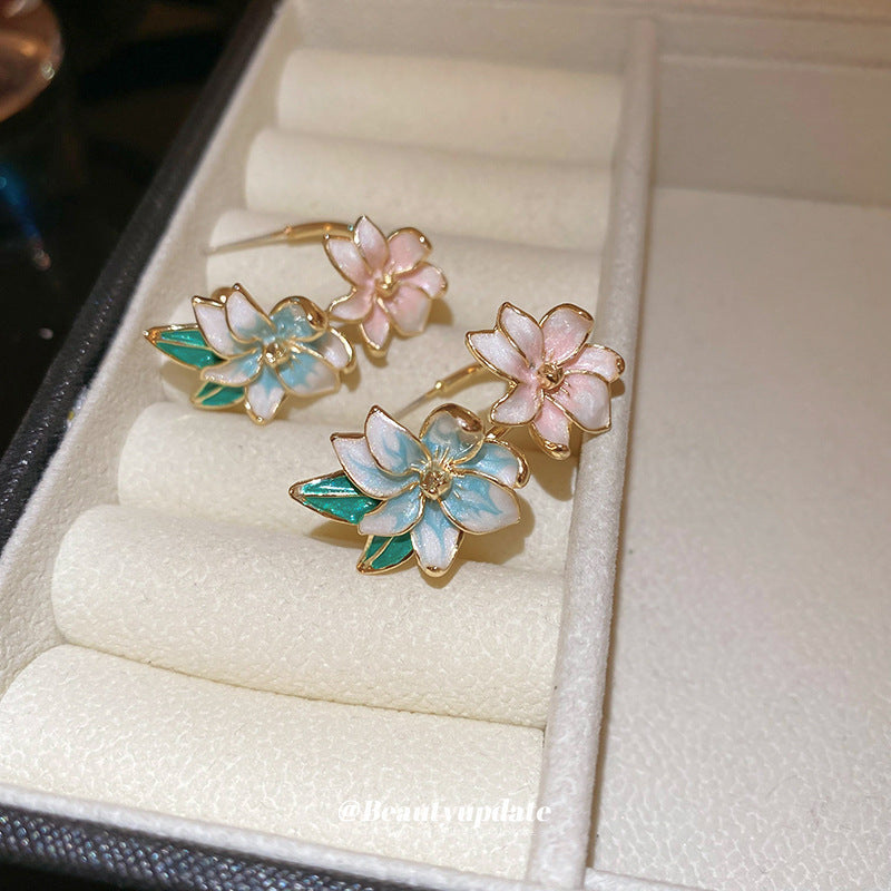 Sier Needle Elegant Glaze Flowers Affordable Earrings