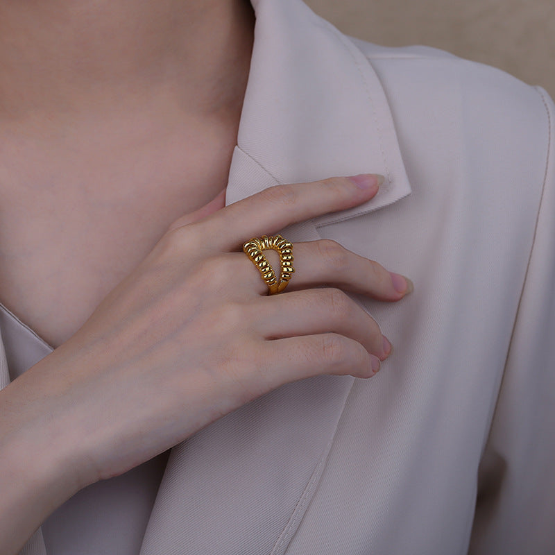 Women's Coil Twin Index Finger Openings Gold Rings