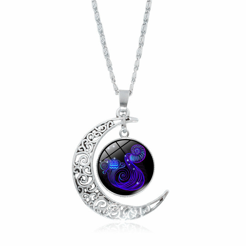 Constellation Zodiac Time Stone Moon Glass Necklaces