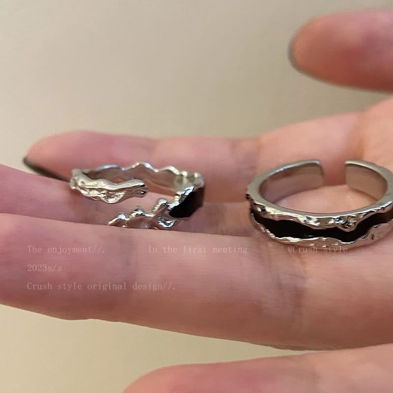Black Drip Glazed Open Female Summer Niche Rings