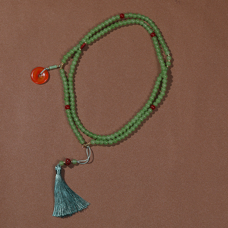 Long Cinnabar Beaded Chinese Style Chain Necklaces