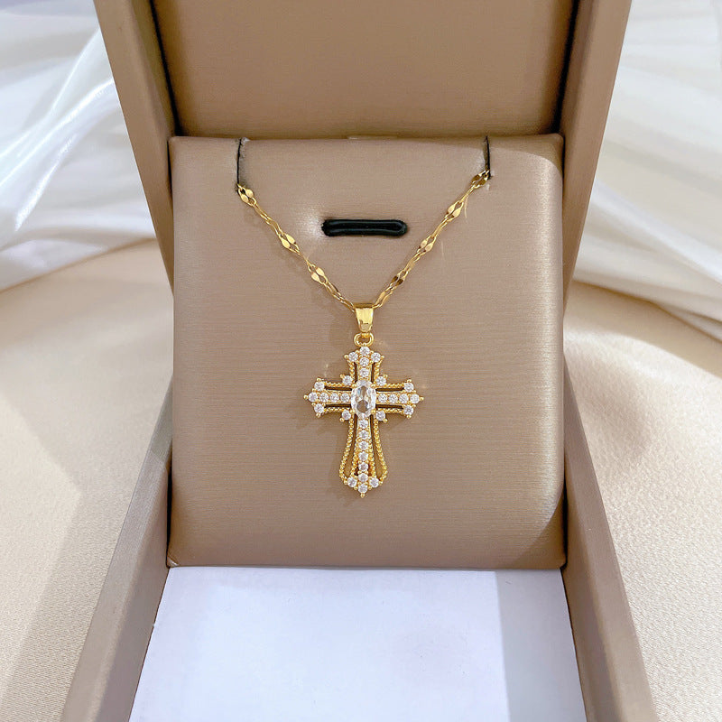 Steel Light Luxury Full Diamond Design Temperament Necklaces