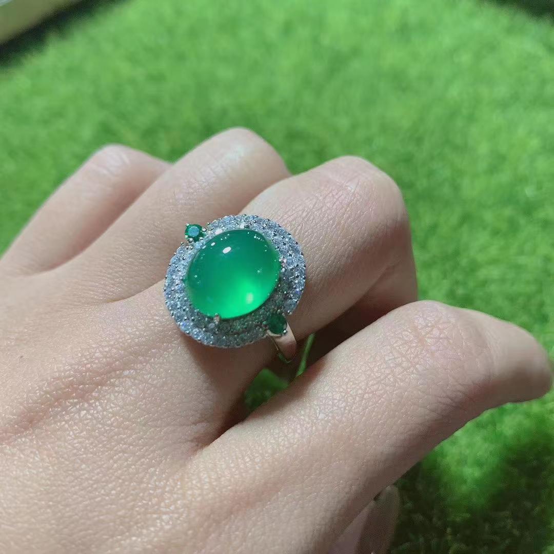 Agate Emerald Female Opening Adjustable Size Rings