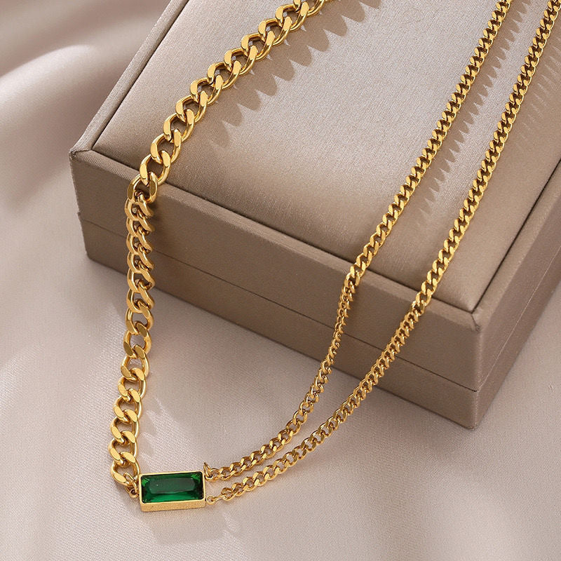 Emerald Zircon Clavicle Chain Simple Graceful Necklaces
