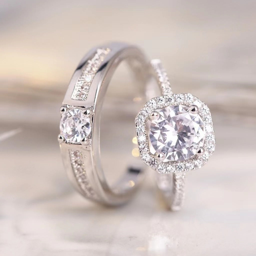 Couple Diamond Flash Simulation Wedding Adjustable Rings