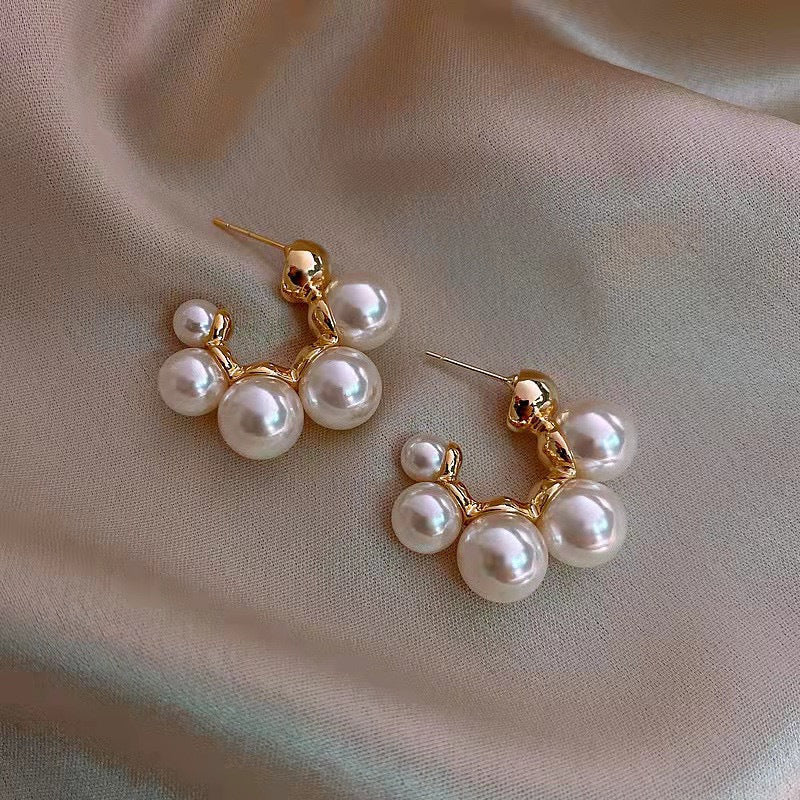 Women's Gold Plated French Entry Lux Pearl Fashion Dignified Earrings