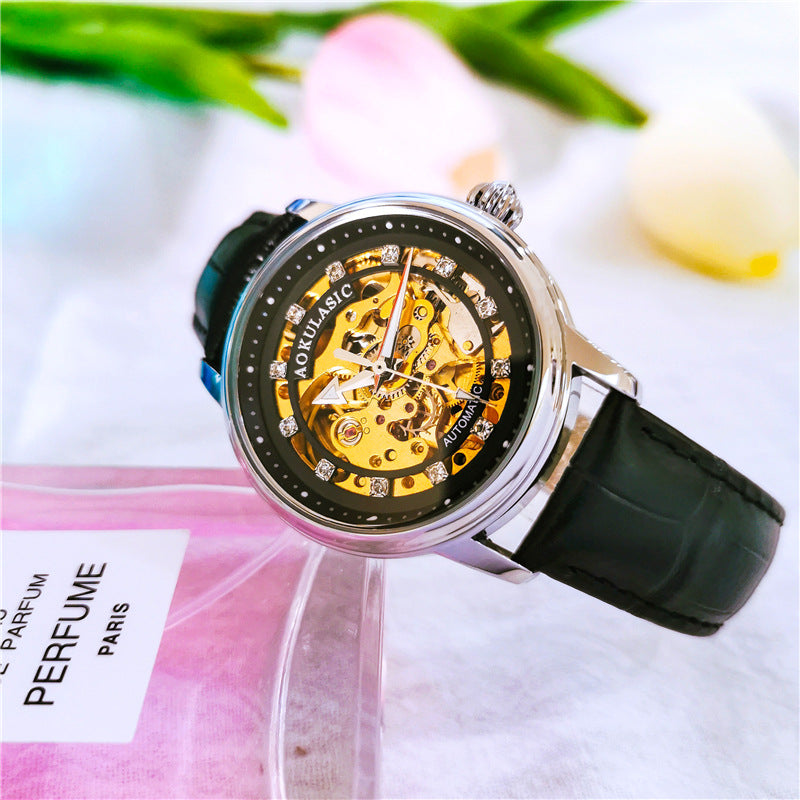 Women's Hollow Jeweled Automatic Watch Fashion Simple Mechanical Watches