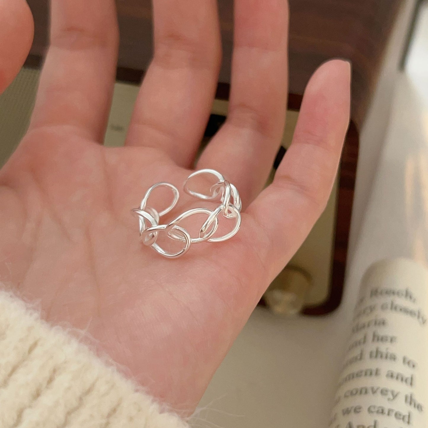 Women's Style Flower Sterling Sier Hollow Geometry Rings