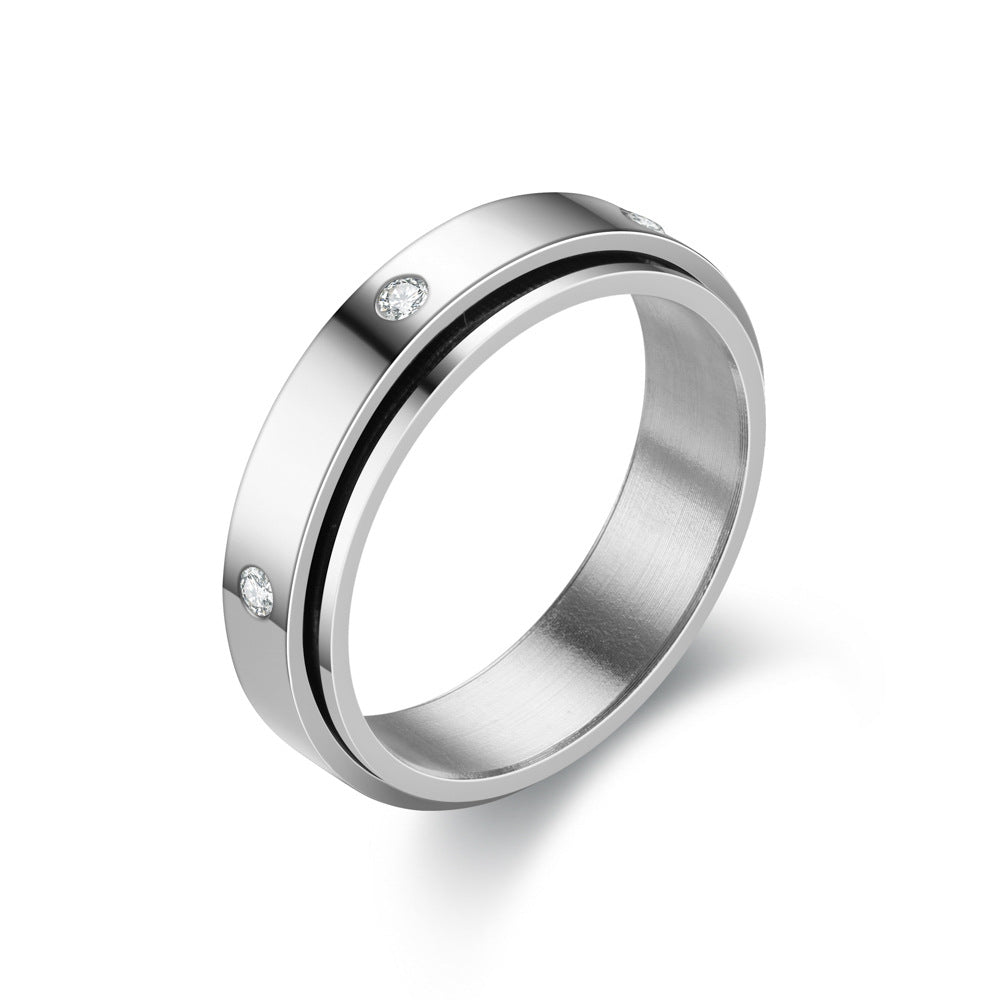 Titanium Steel Rotatable Couple Starry Stainless Rings