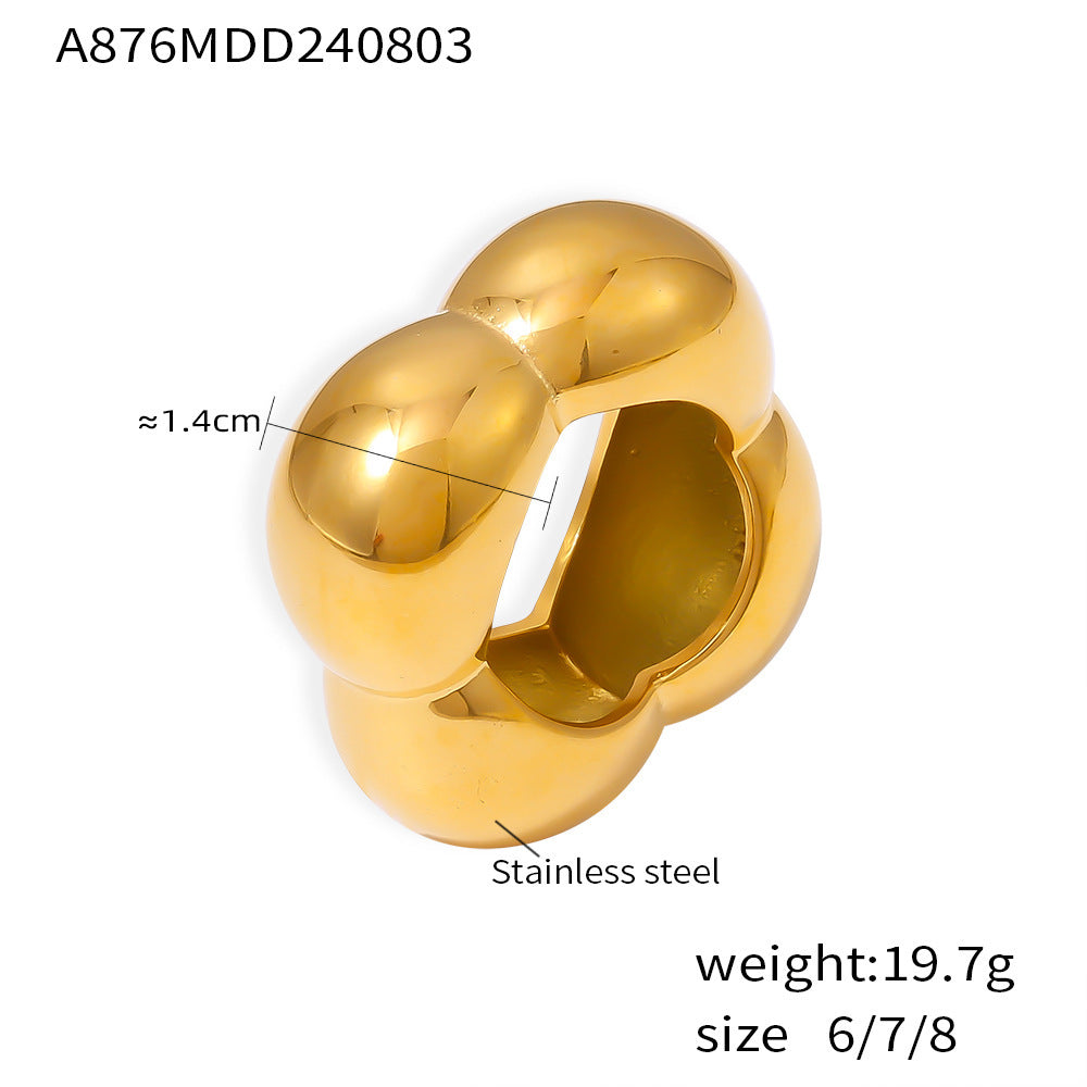 Women's Fashion Flower Glossy Geometric Real Gold Stainless Steel Rings