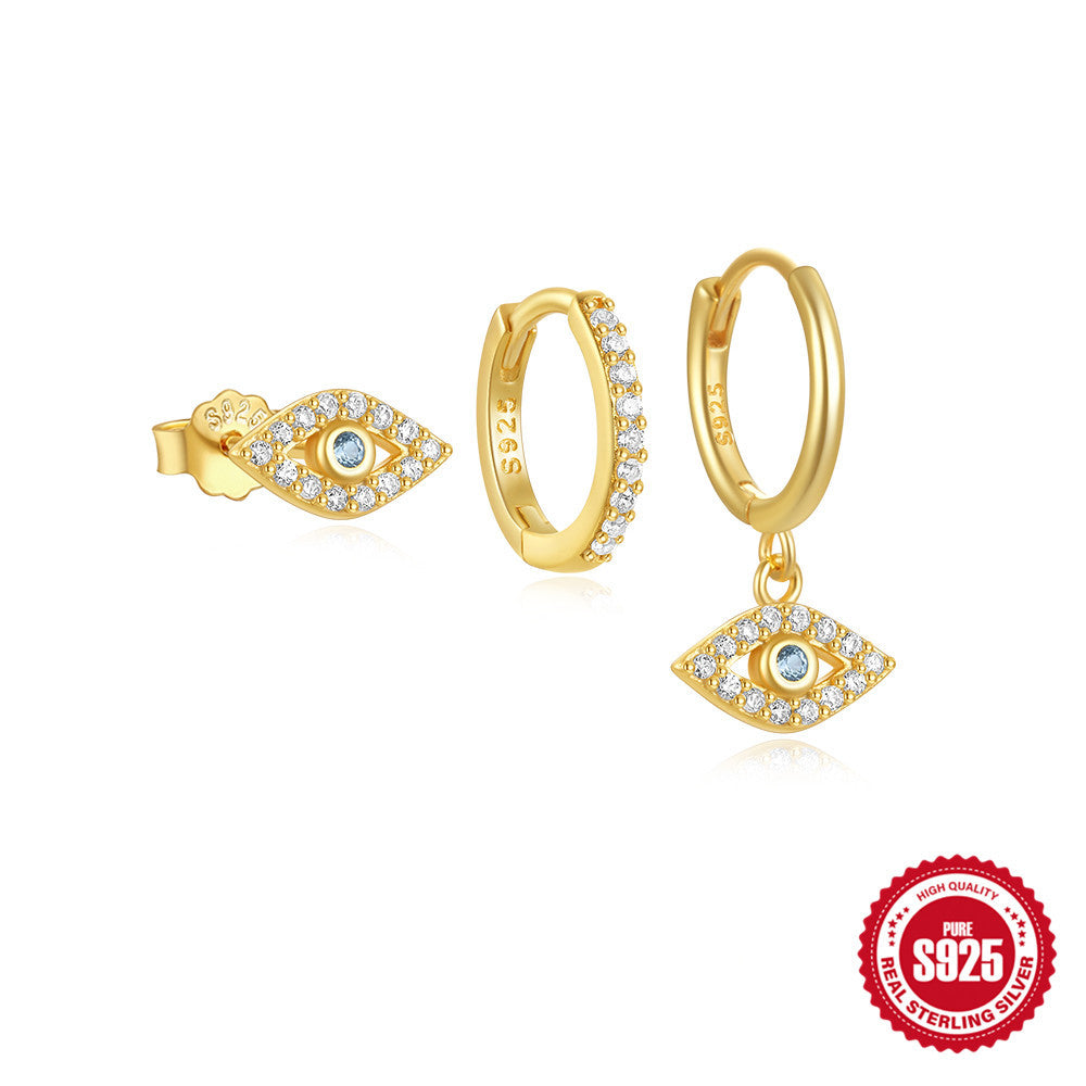 Sier Devil's Eye Eight Mang Star Earrings