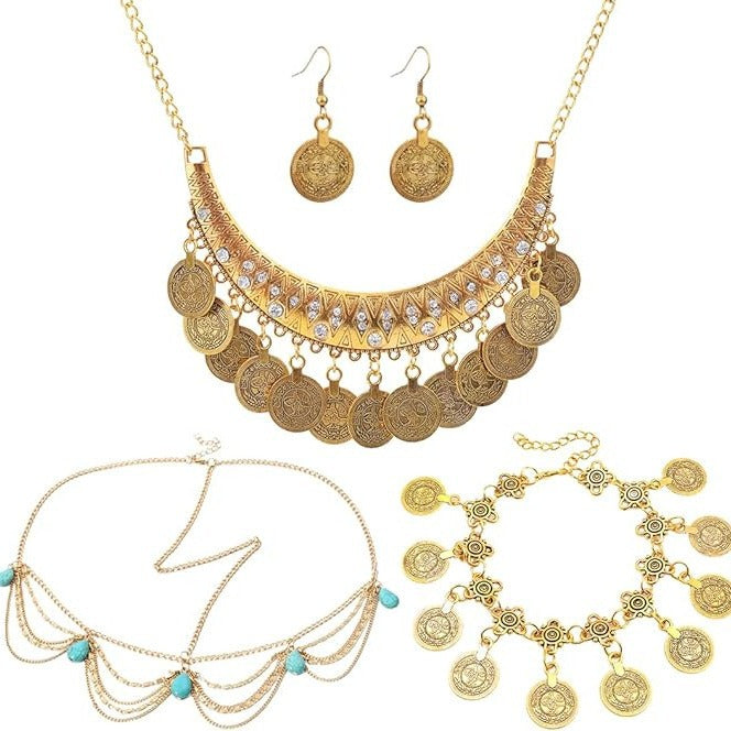 Vintage Gold Coin Clavicle Chain Ethnic Necklaces