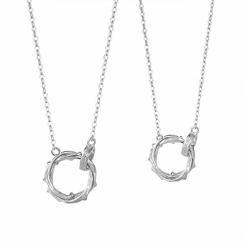 Women's & Men's Pair Carved Mobius Strip Hanging Chinese Valentine's Necklaces