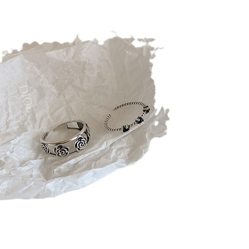 Style Retro Rose Flower Open Female Niche Unique Personality Rings