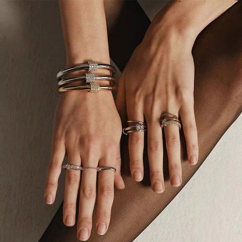 Women's Luxury Double Chain Color Matching Twin Simple Rings