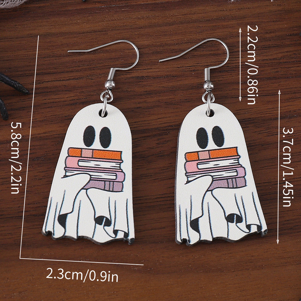 Book Ghost Wooden Gothic Style Double-sided Earrings
