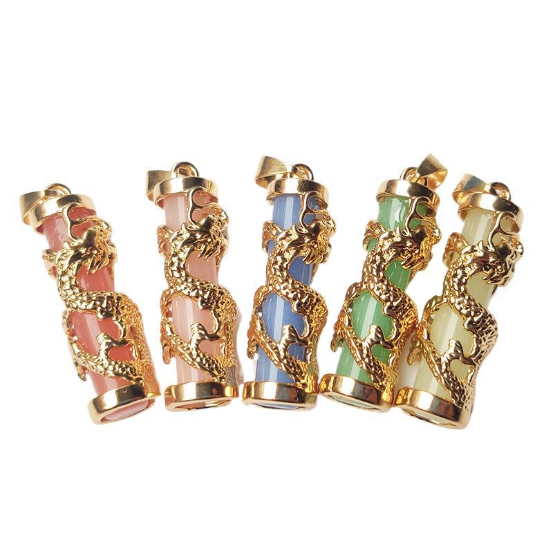 Women's & Men's Alloy Dragon Column Luminous Stone Golden Pendants