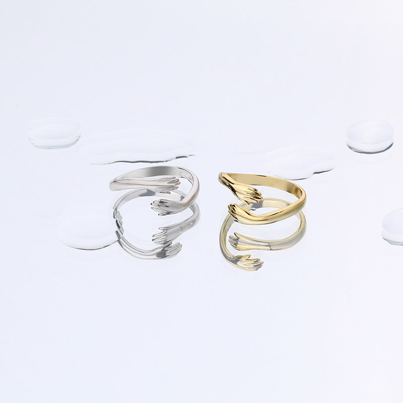 Sterling Sier Hand Hug Design Sense Rings