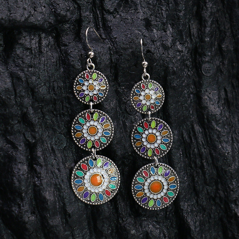 Metal Alloy Suit Vintage Color Diamond Flower Earrings