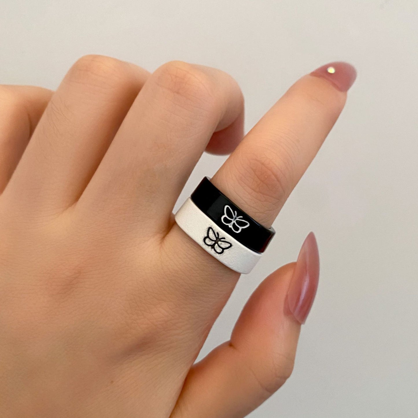 Women's & Men's Couple Combination Black White Lucky Words Rings