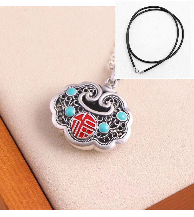 Sterling Sier Fu Character Longevity Lock Vintage Necklaces