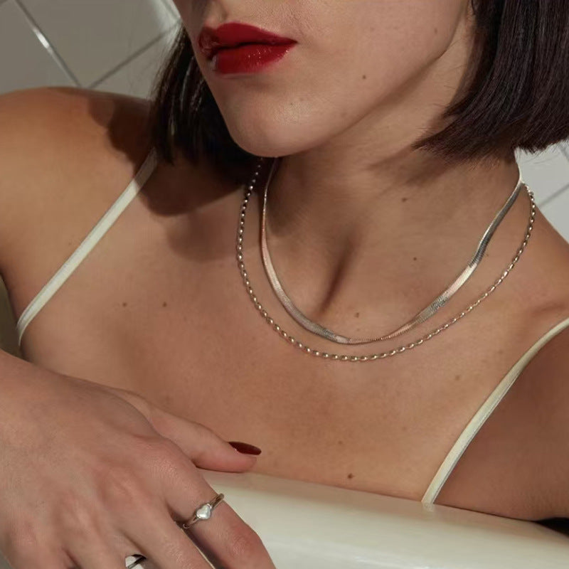 Blade Chain Rice Bead Layer Titanium Steel Necklaces