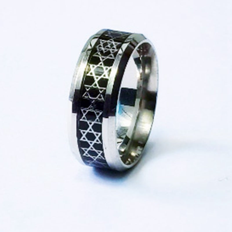 Men's Six-pointed Star Titanium Steel Domineering Personalized Retro Simple Rings