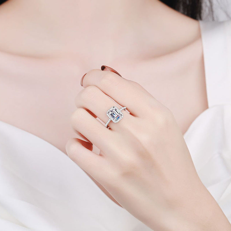 Sterling Sier Cube Sugar Emerald Cut Moissanite Rings
