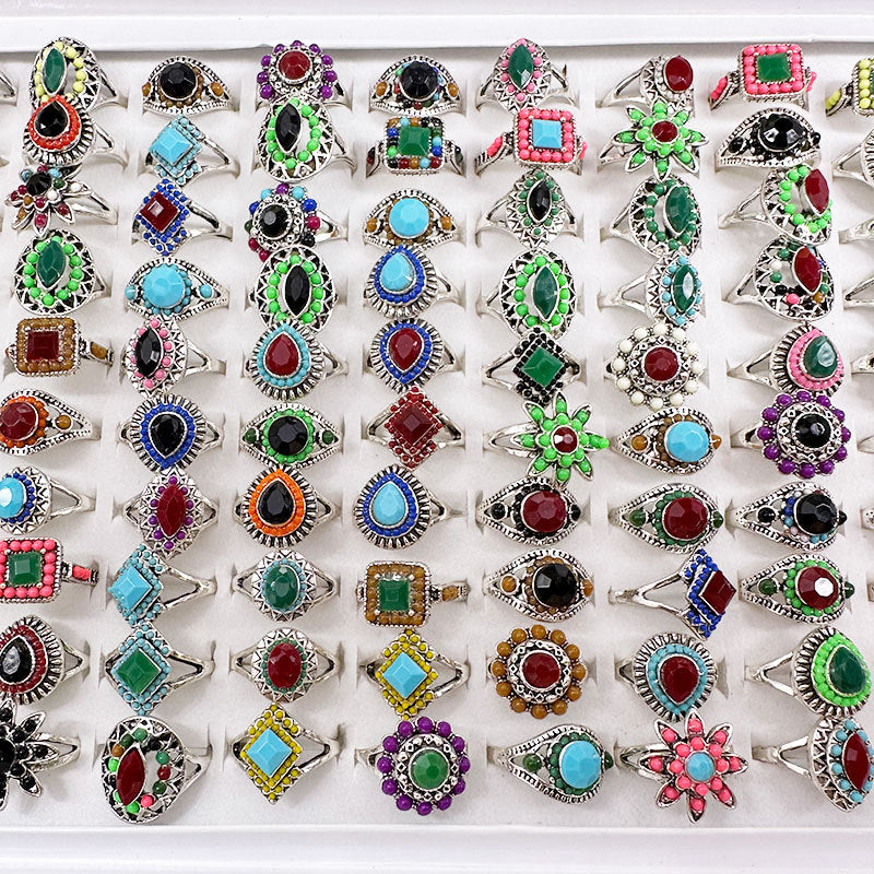 Women's Retro Style Colored Stone Mix Match Rings