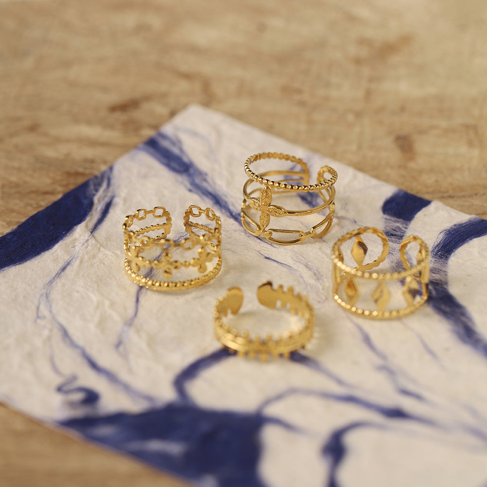 Osmanthus Wide Hollow Chinese Style Titanium Rings