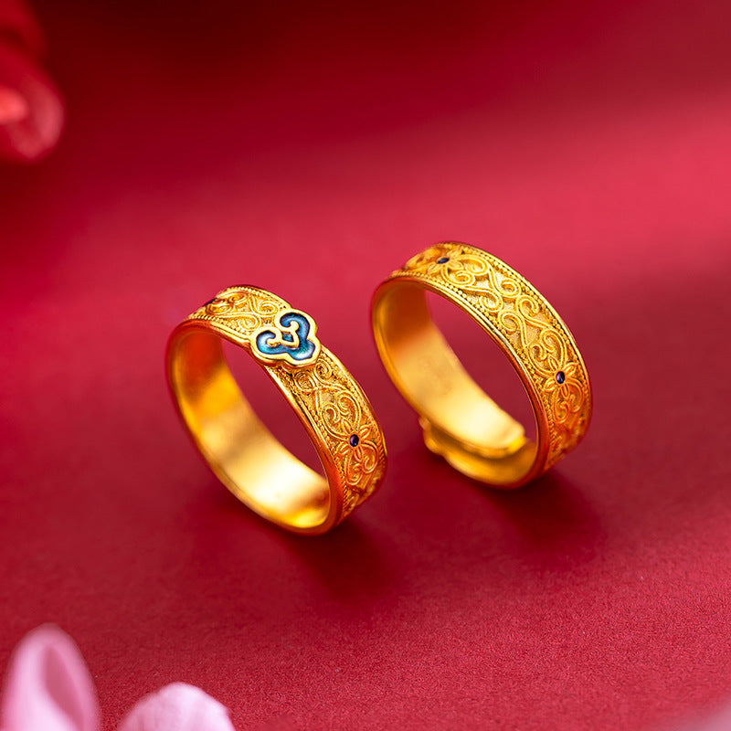 Women's & Men's Gold Vintage Ethnic Style Enamel National Rings
