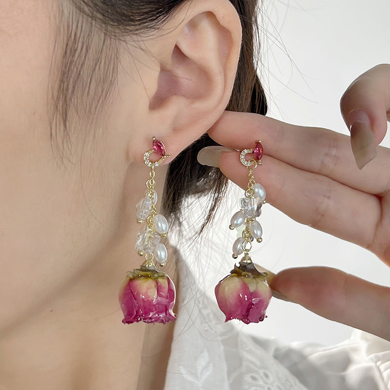 Elegant Graceful Preserved Fresh Flower Vintage Mori Earrings