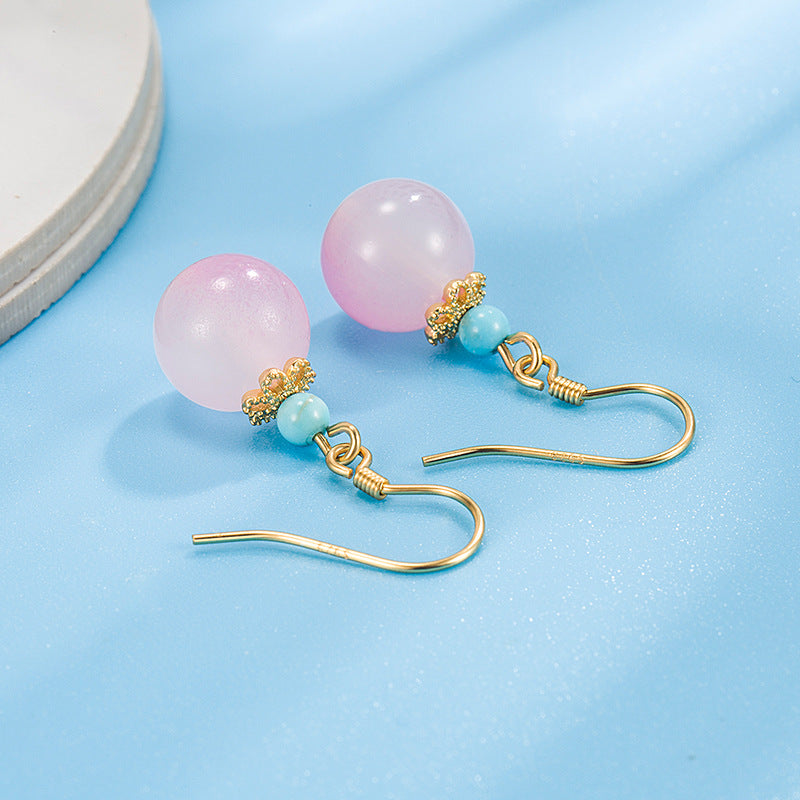 Cheongsam Peach Flower Red Agate Pink Earrings