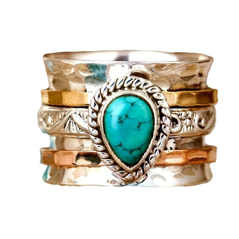 Women's & Men's Retro Style Turquoise Plated Three-color Wedding Rings