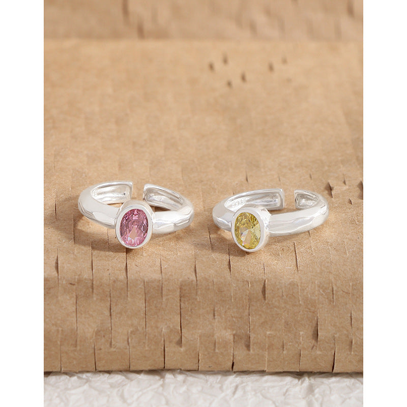 Interest Light Luxury Design Oval Zircon Sterling Rings