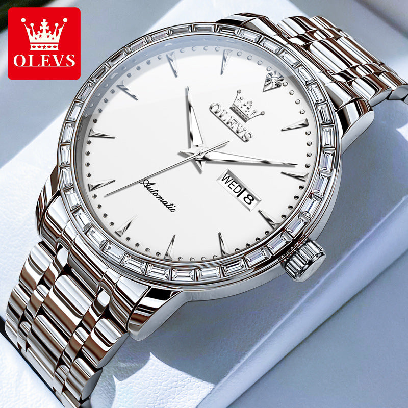 Men's Double Calendar Watch Simple Steel Business Mechanical Watches