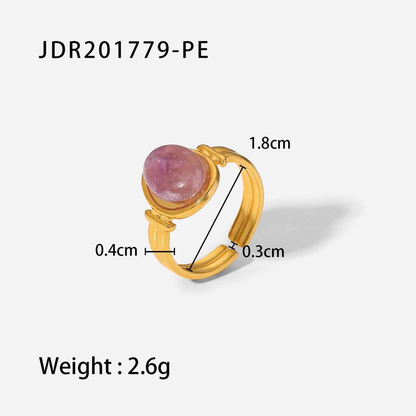 French Retro Stainless Steel Open Natural Stone Drop Rings